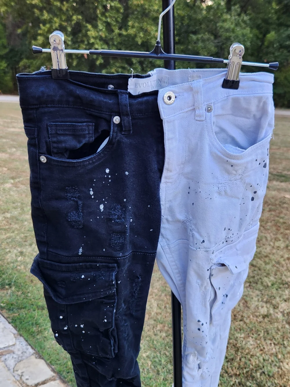 Evolution In Design Boys Split Color Paint Splatter Distressed Cargo Jeans Sz 12